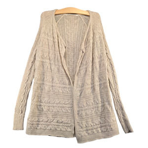 Athleta Women's Cable Knit Open Cardigan Tan M Extra Fine Merino Wool